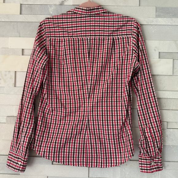 FRANK & EILEEN Barry 100% Cotton Button Front Brown Pink White Gingham Shirt S - Picture 2 of 5